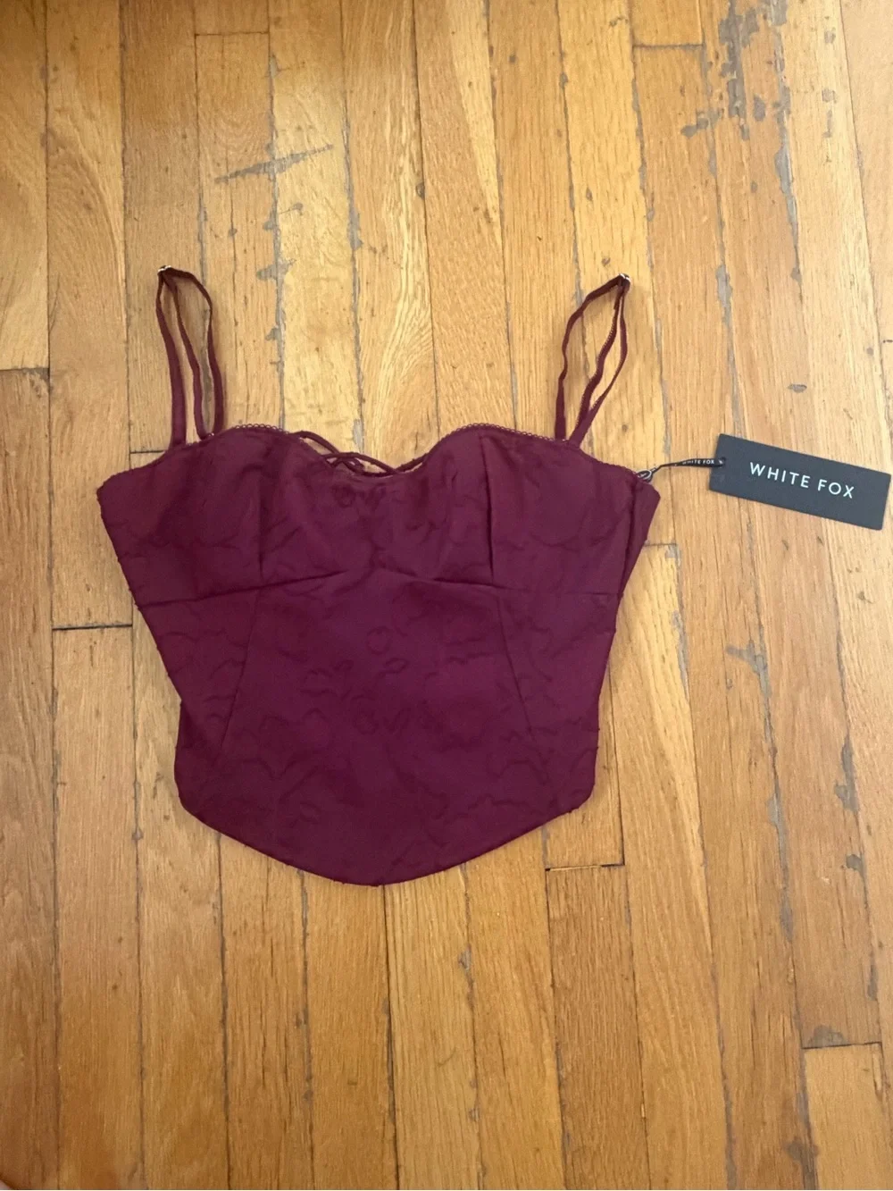 Women’s Burgundy Bustier Crop Top - White Fox - Picture 2 of 6